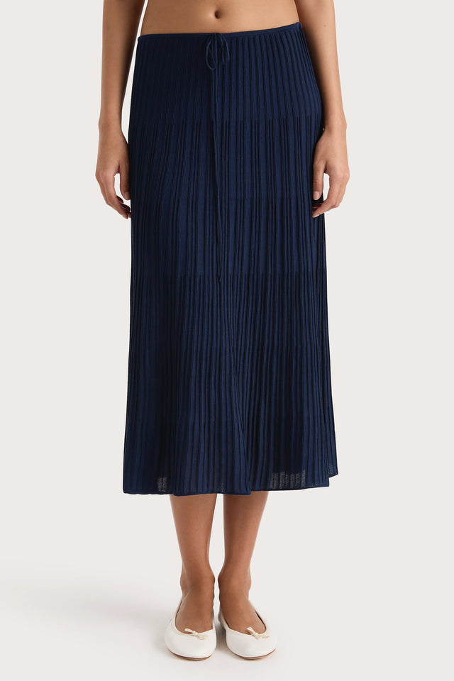 Citara Drawstring Midi Skirt Navy