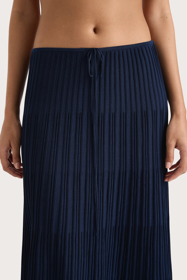 Citara Drawstring Midi Skirt Navy