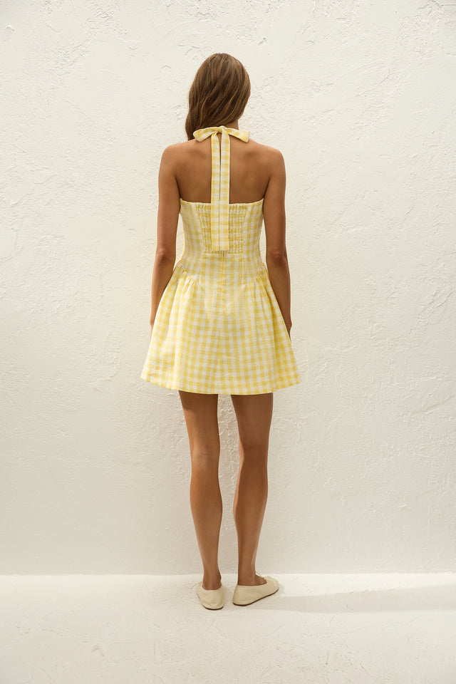 Venza Mini Dress Gingham Pale Yellow