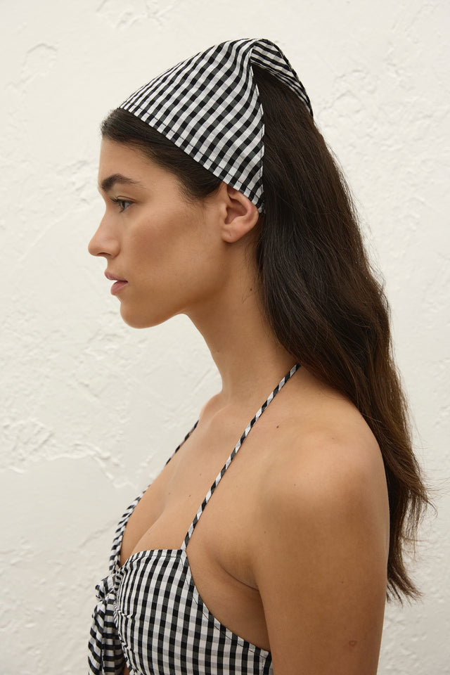 Lucia Head Scarf Black Textured Gingham