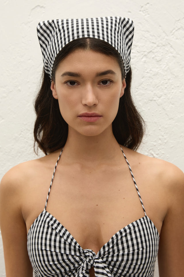 Lucia Head Scarf Black Textured Gingham