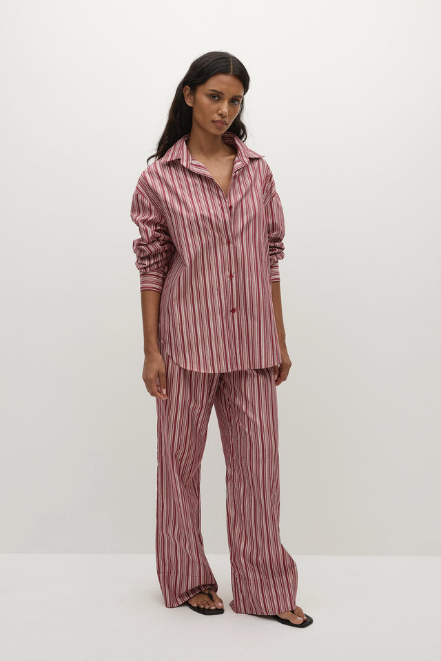 En Vau Oversized Shirt Burgundy Stripe - Final Sale