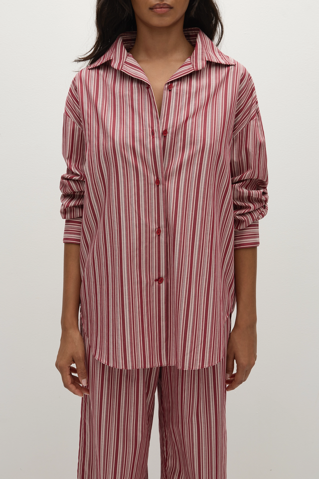 En Vau Oversized Shirt Burgundy Stripe - Final Sale