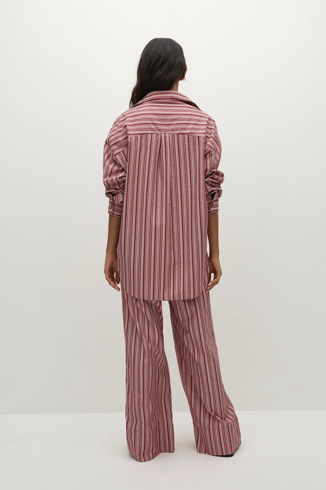 En Vau Oversized Shirt Burgundy Stripe - Final Sale