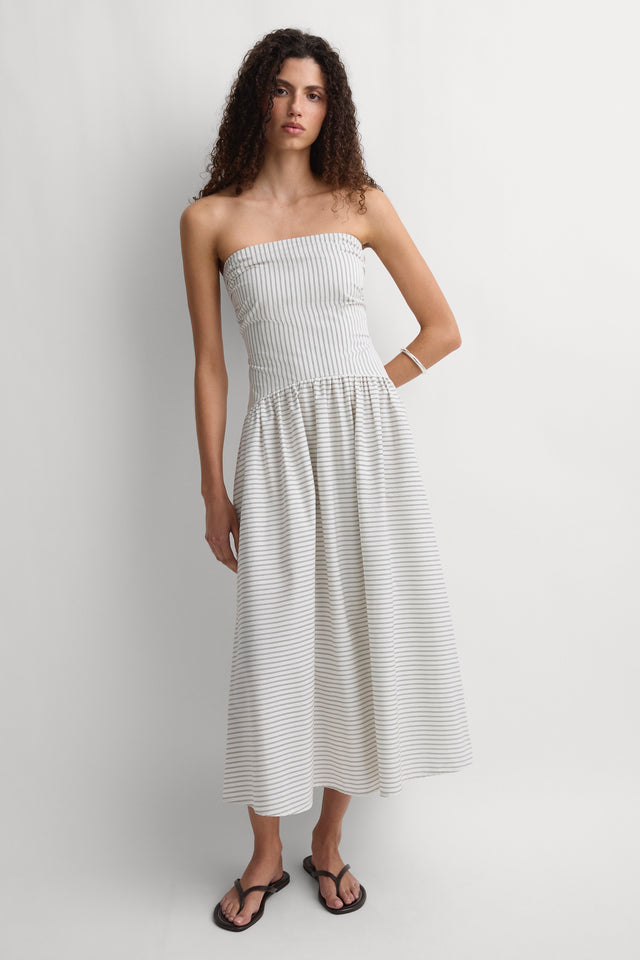 Lue Midi Dress Oliva Stripe Ecru