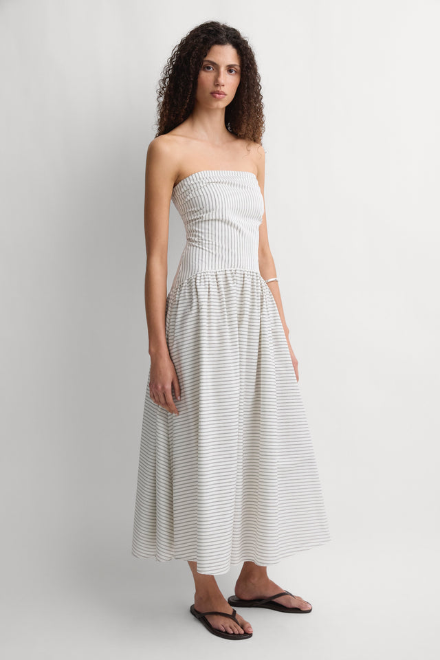 Lue Midi Dress Oliva Stripe Ecru