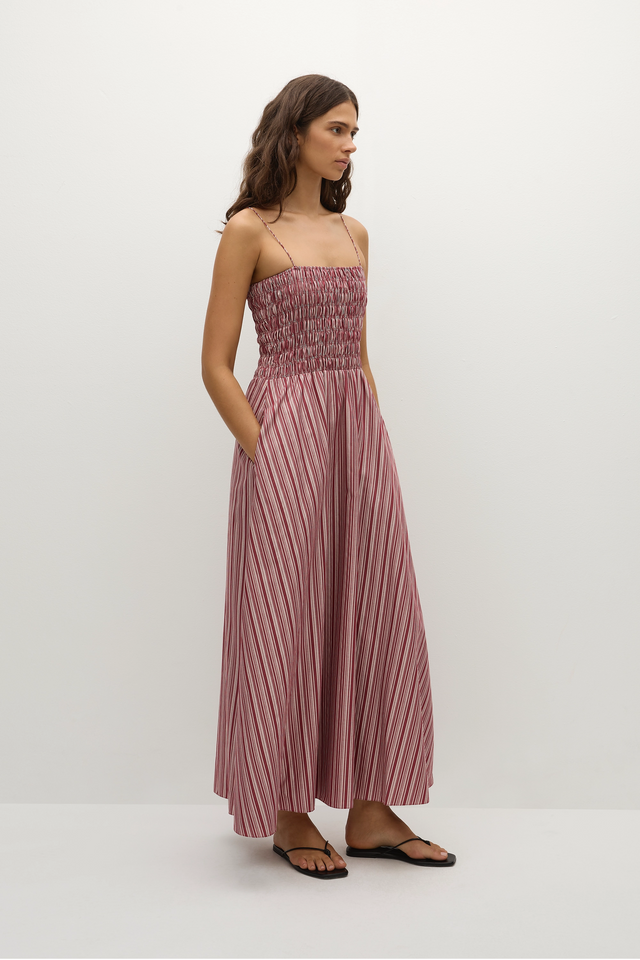 Anniken Maxi Dress Burgundy Stripe - Faithfull the Brand INT Anniken Maxi Dress Burgundy Stripe - Faithfull the Brand INT