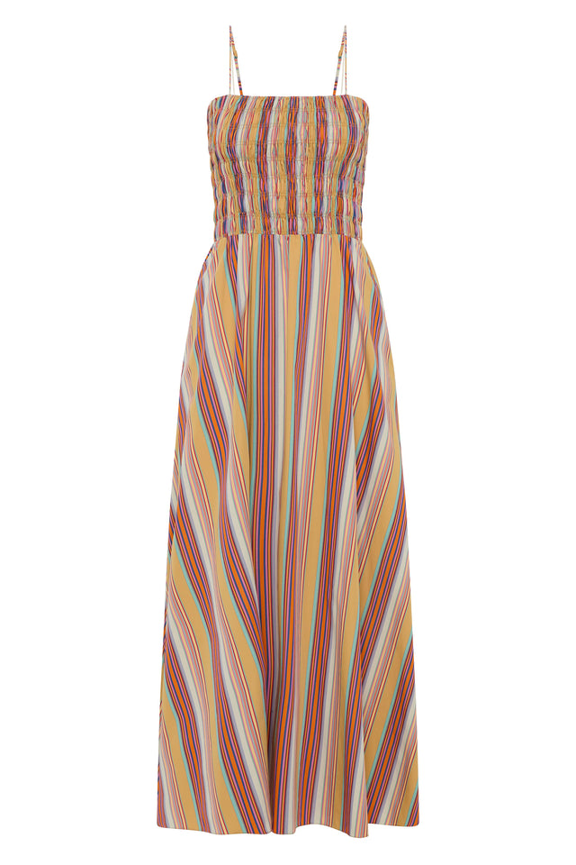 Anniken Maxi Dress Agua Stripe Mustard