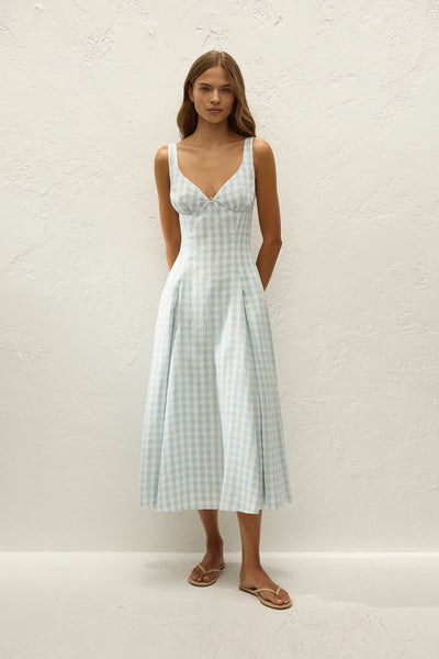 faithfull the brand blue midi dress Adalee Gingham Sky Blue, L / Gingham Category_Brands Style with a simple Modal Off-Shoulder Mini Dress Size:16 Years
