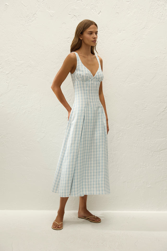 Adalee Midi Dress Sky Blue Gingham - Faithfull the Brand INT Adalee Midi Dress Sky Blue Gingham - Faithfull the Brand INT
