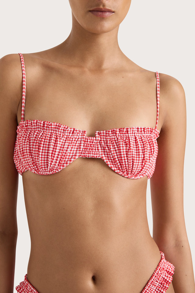 Esterel Bikini Top Gingham Red