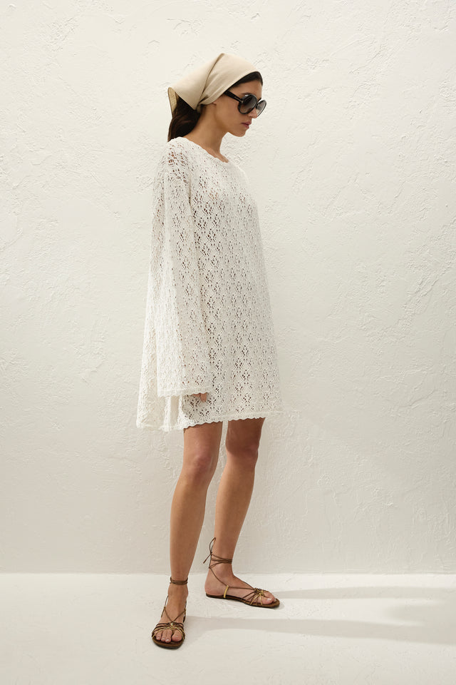 Romina Mini Dress Pointelle Knit Vintage White