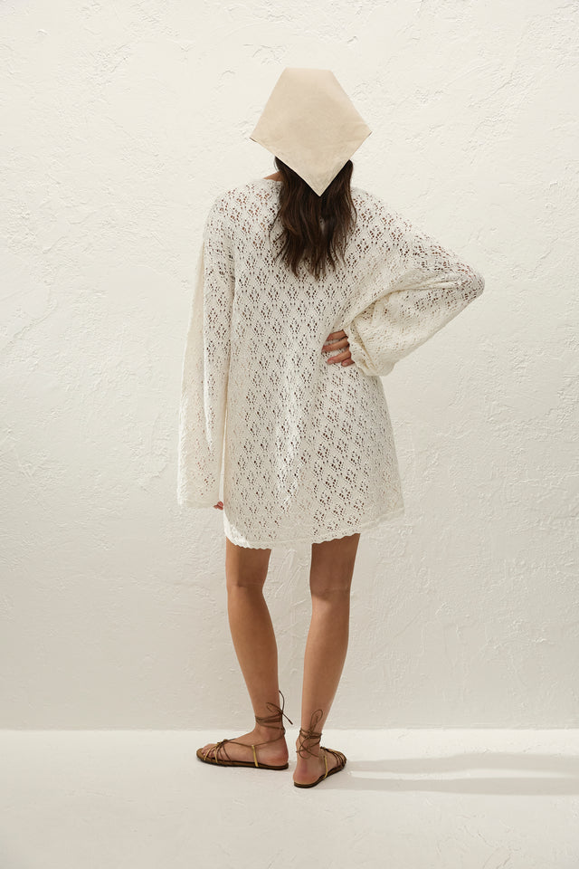 Romina Mini Dress Pointelle Knit Vintage White