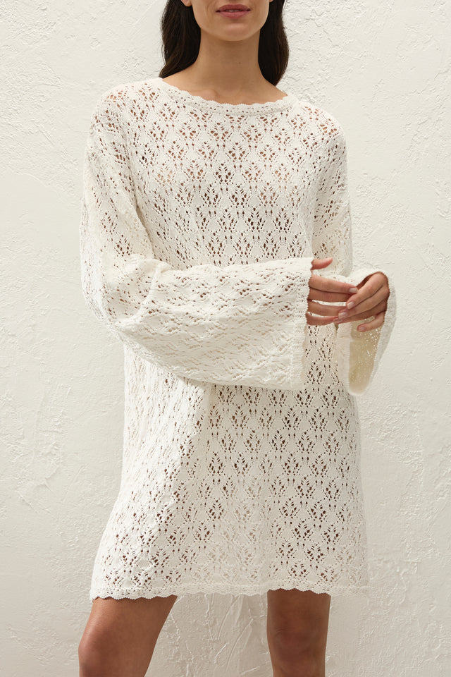 Faithfull | Women's Romina Mini Dress Pointelle Knit Vintage White | M Faithfull | Women's Romina Mini Dress Pointelle Knit Vintage White | M