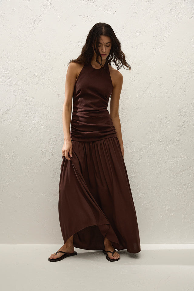 faithfull the brand brown dress Chestnut Brown Hedda Maxi Dress