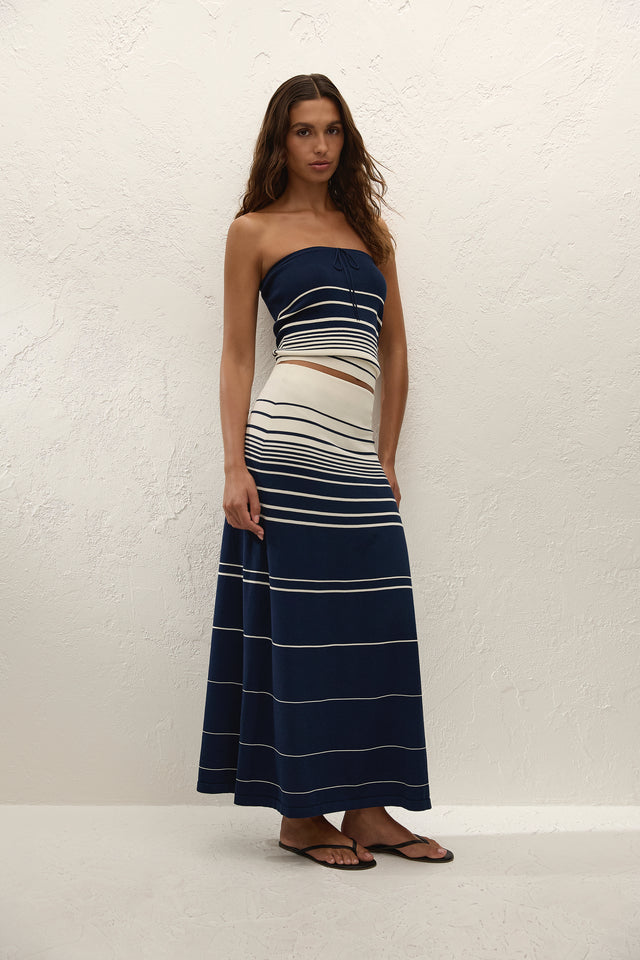 Arlette Strapless Top Navy Cream Stripe