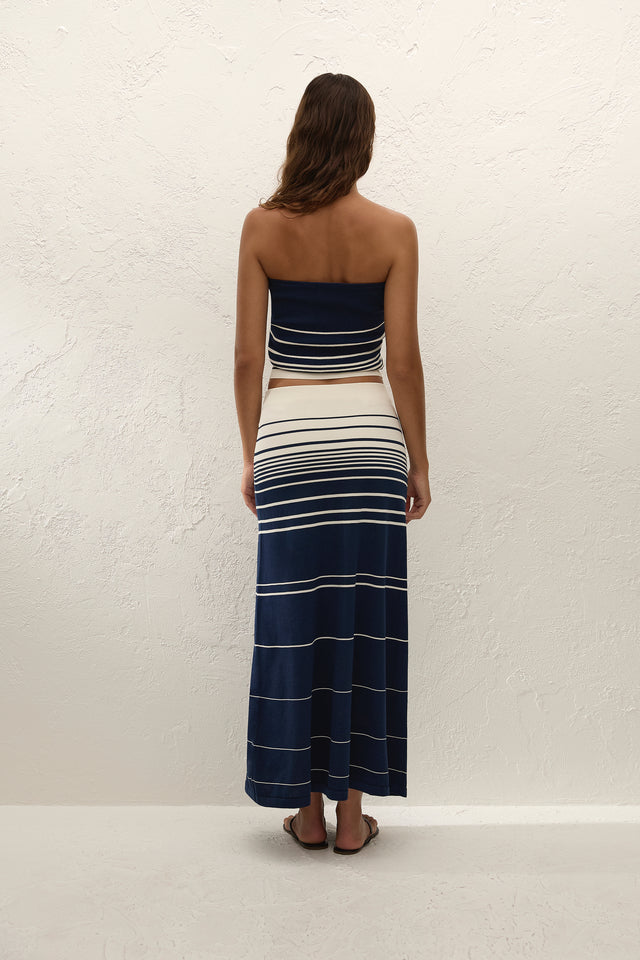 Arlette Strapless Top Navy Cream Stripe