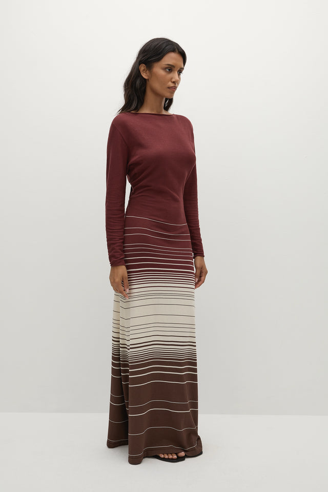 Idun Maxi Dress Accordion Stripe Bordeaux