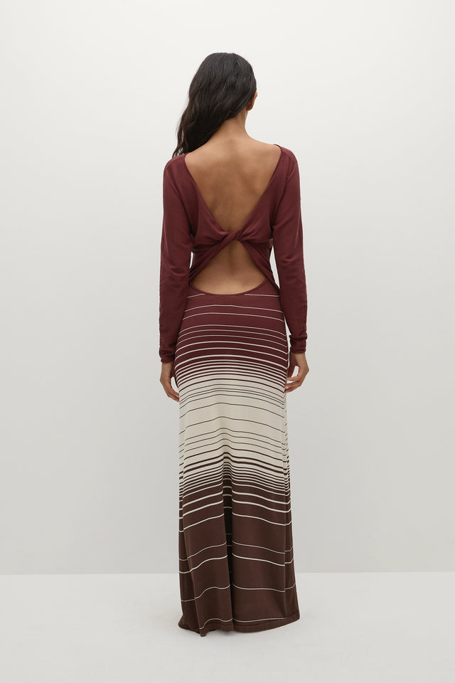 Idun Maxi Dress Accordion Stripe Bordeaux