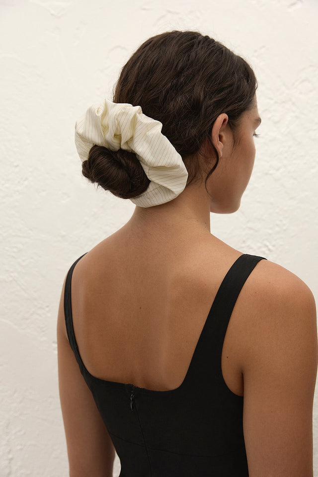 Hair Scrunchie Cream Pinstripe