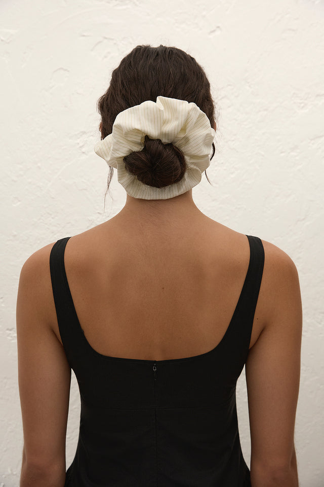 Hair Scrunchie Cream Pinstripe