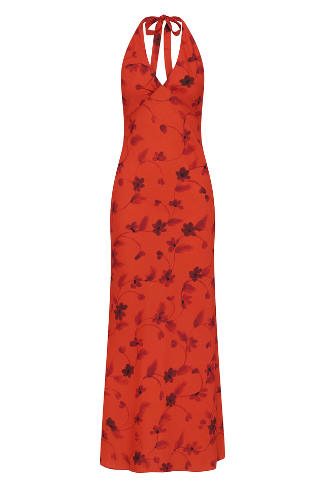 faithfull the brand red floral dress Marais Midi Dress Cecile Floral Garnet