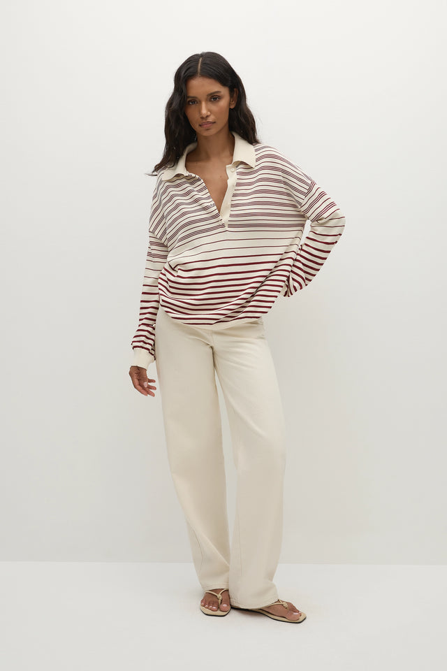 Harlow Polo Scandi Stripe Red Cream