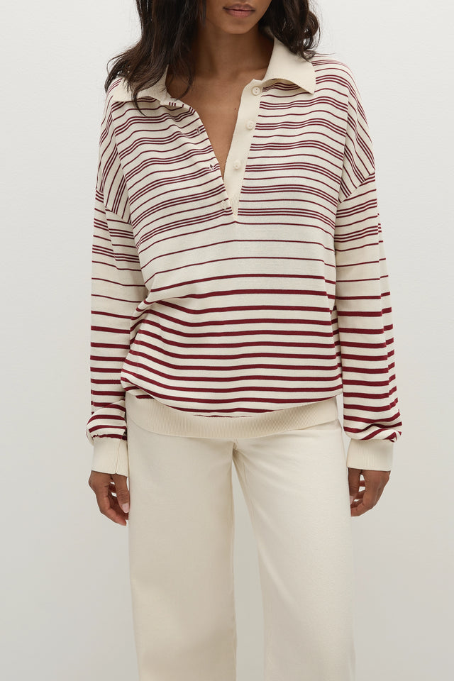 Harlow Polo Scandi Stripe Red Cream