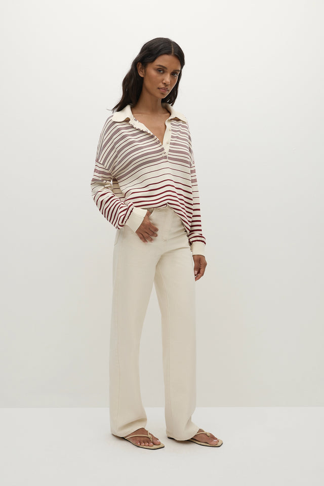 Harlow Polo Scandi Stripe Red Cream