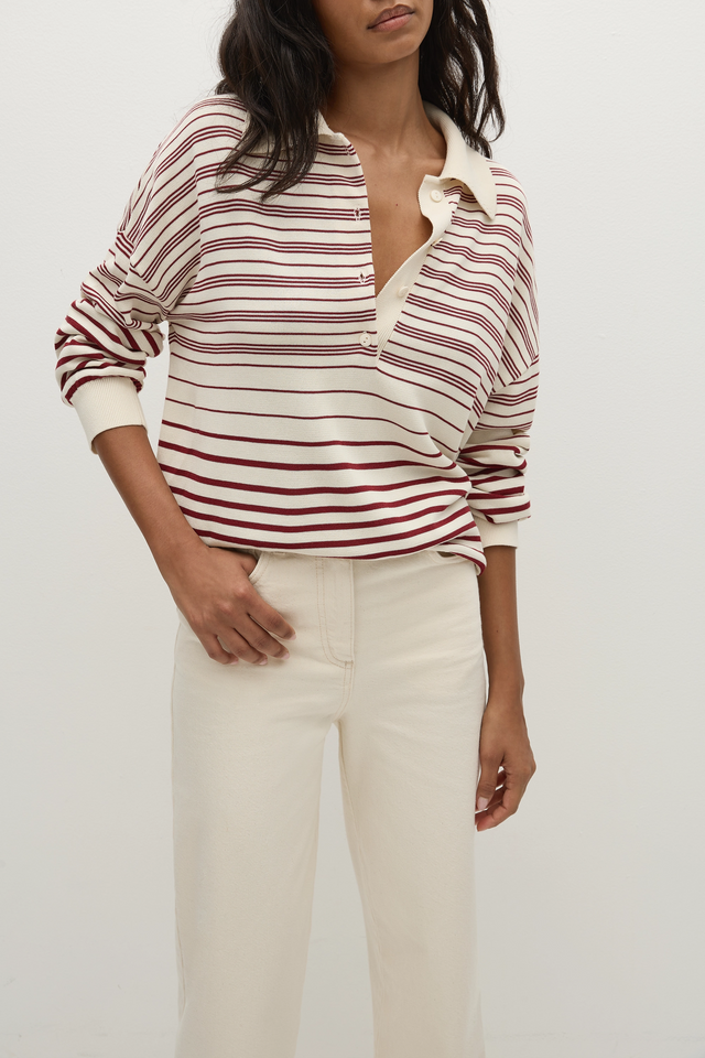 Harlow Polo Scandi Stripe Red Cream