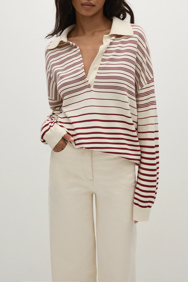 Harlow Polo Scandi Stripe Red Cream