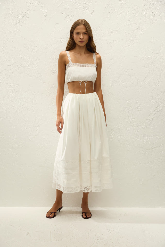 Lyon Midi Skirt Ixora Lace White