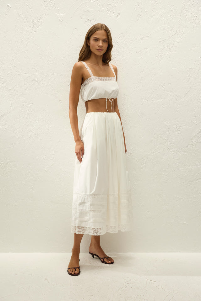 Lyon Midi Skirt Ixora Lace White