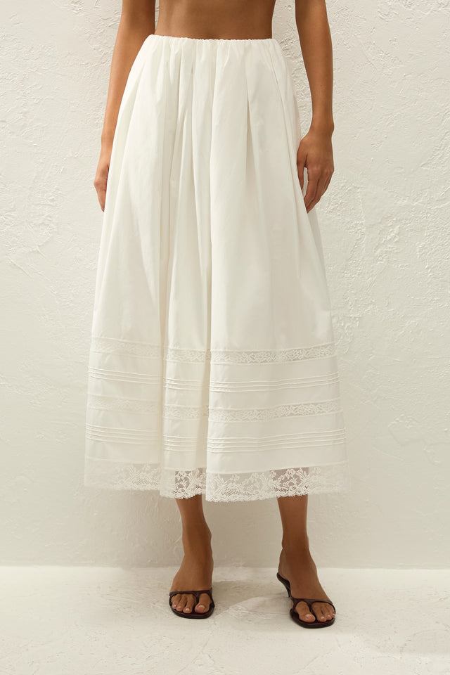 Lyon Midi Skirt Ixora Lace White
