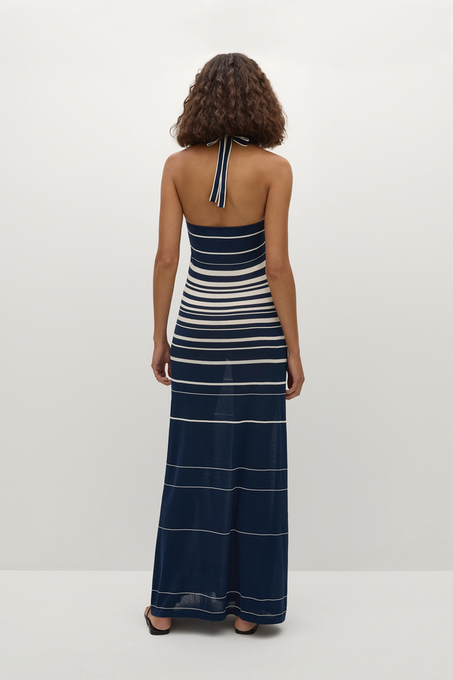 navy and white striped maxi dress Keep It Straight Navy Stripe Stretch Knit Maxi Dress