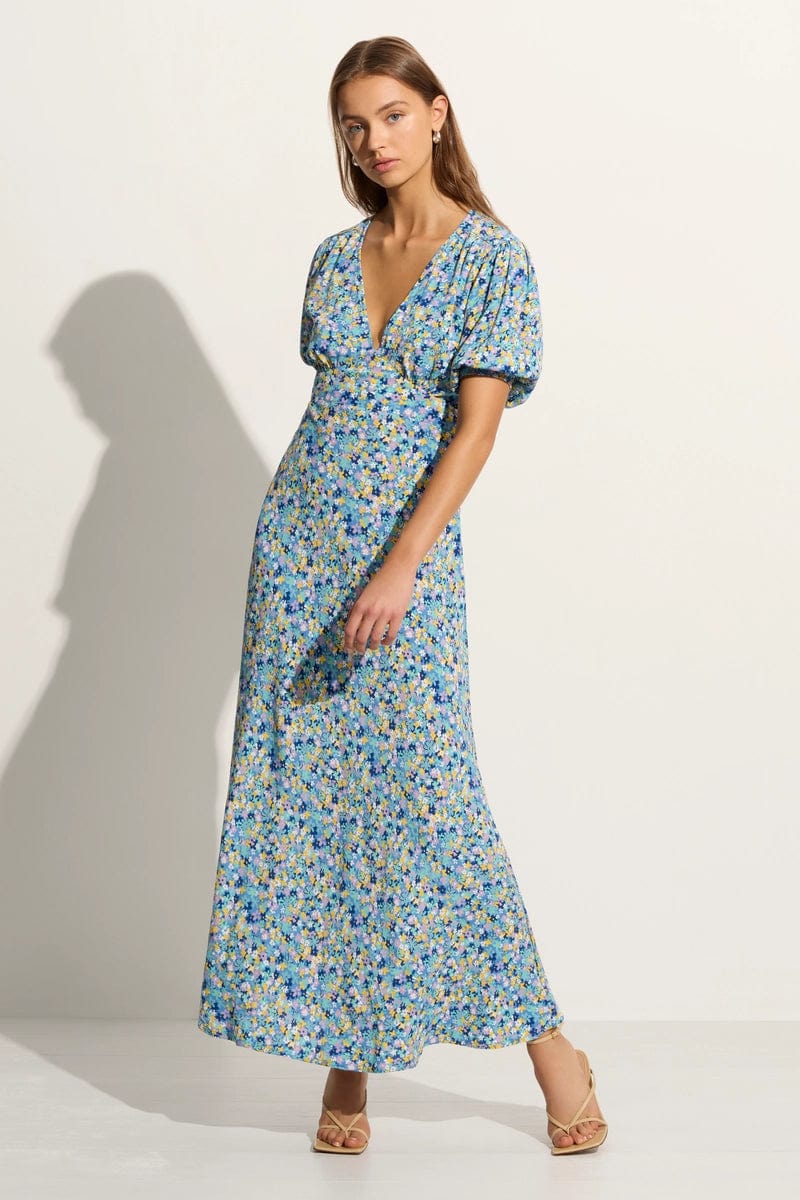 Las Mayas Midi Dress Cala Nica Floral Blue - Faithfull the Brand