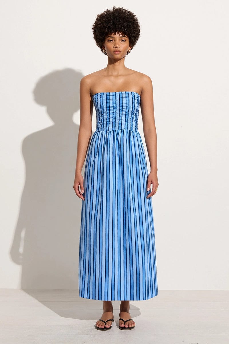 Dominiquez Midi Dress Akaia Stripe Blue - Faithfull the Brand