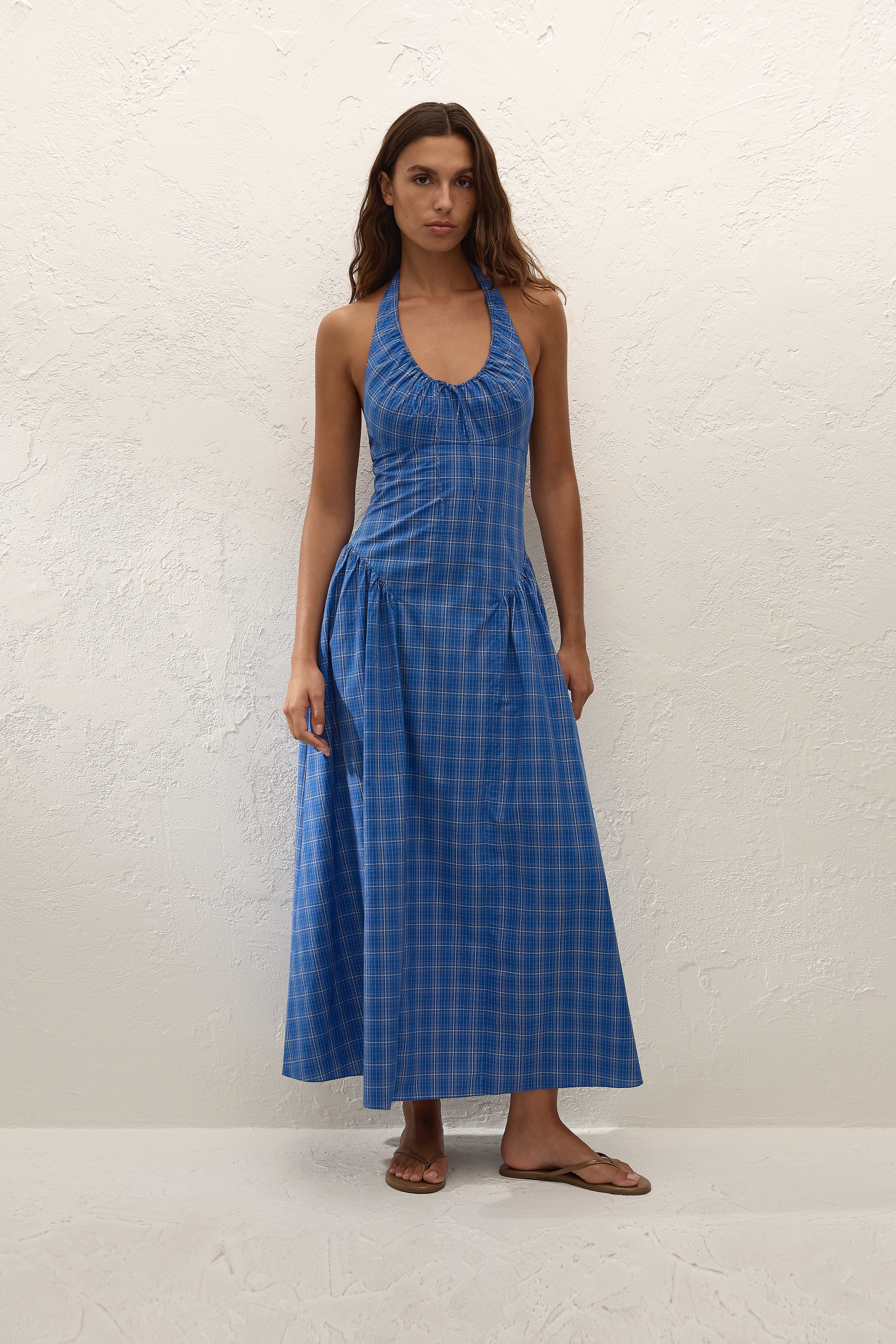 ワンピース melt the lady fleeting check dress Del Ros Midi Dress Flor Check Cobalt - Faithfull the Brand INT