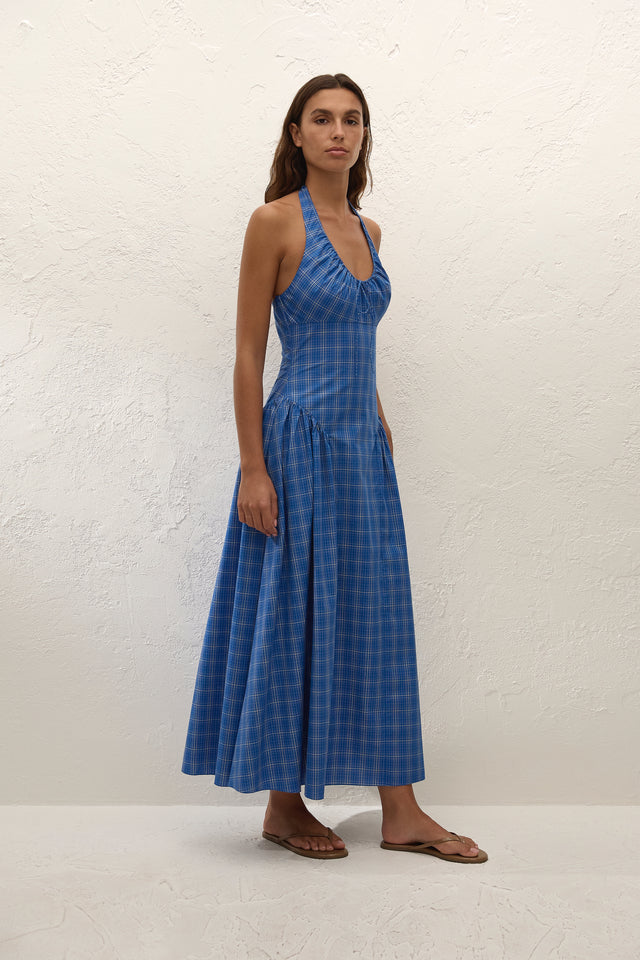 charlie holiday flores midi dress Floral Smocked Square Neck Midi Dress Blue / S