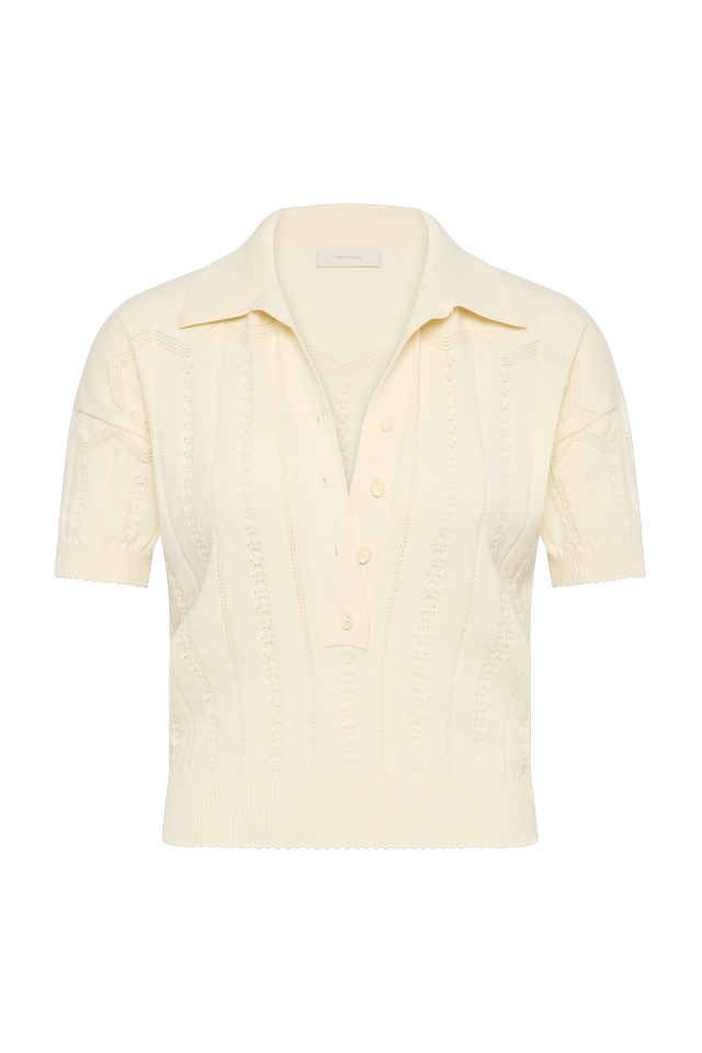 Acme Polo Shirt Maja Pointelle Vintage White - Faithfull the Brand INT Acme Polo Shirt Maja Pointelle Vintage White - Faithfull the Brand INT