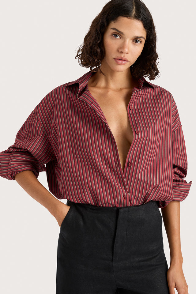 Freja Shirt Wine Stripe