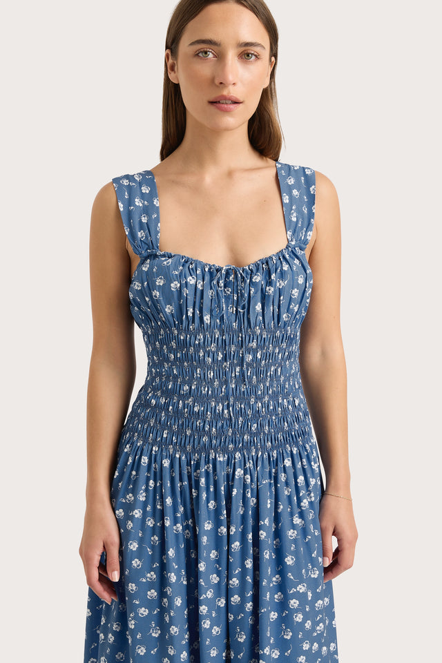 Yerres Midi Dress Floral Blue - Final Sale Faithfull the Brand Yerres Midi Dress Floral Blue - Final Sale Faithfull the Brand