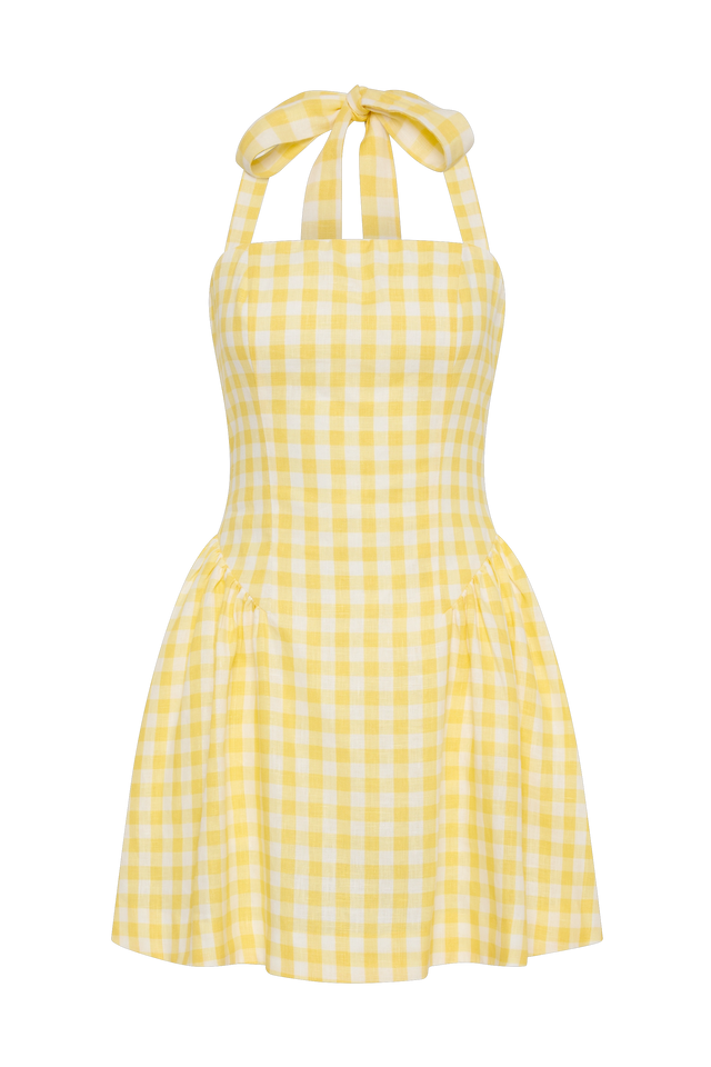 Venza Mini Dress Gingham Pale Yellow - Faithfull the Brand INT Venza Mini Dress Gingham Pale Yellow - Faithfull the Brand INT