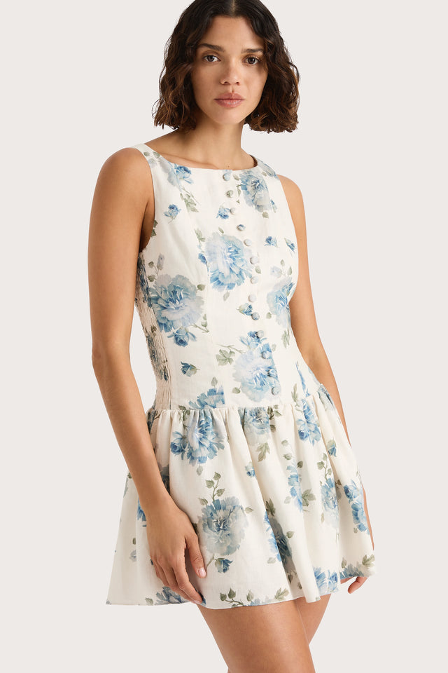 Blair Mini Dress Cecile Floral Pale Blue