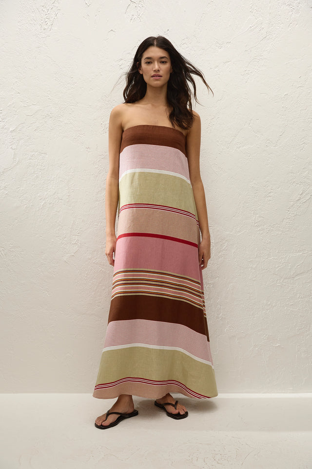 Yolina Maxi Dress Barragan Stripe Dusty Mauve