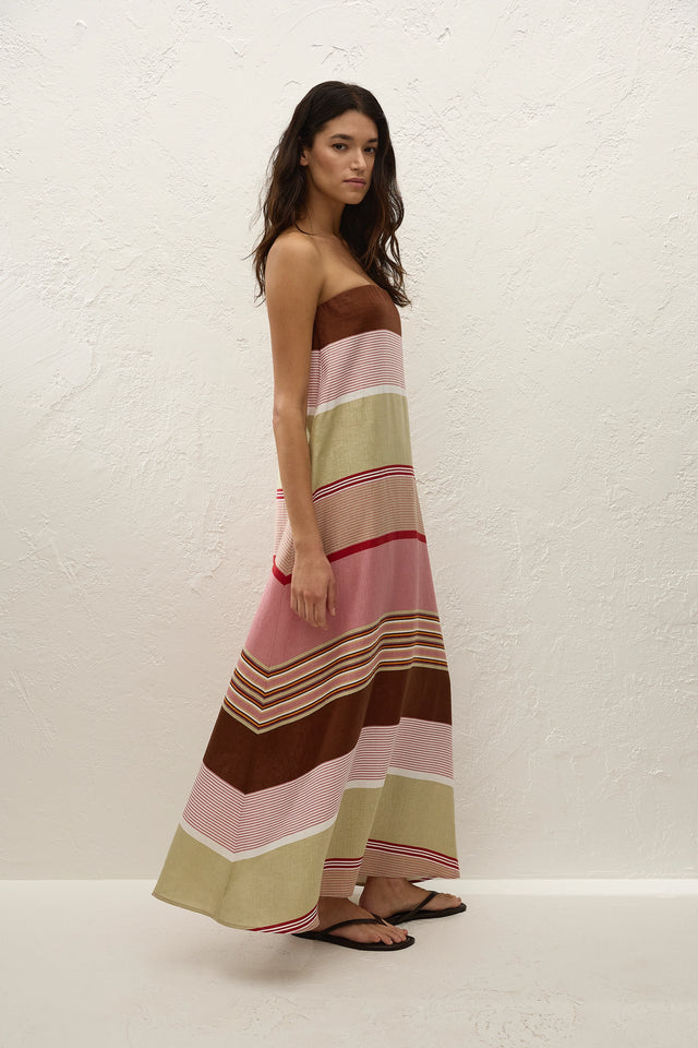 Yolina Maxi Dress Barragan Stripe Dusty Mauve