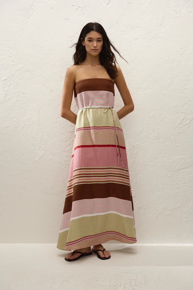 Yolina Maxi Dress Barragan Stripe Dusty Mauve