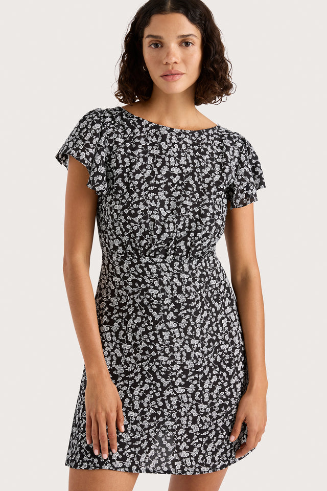 faithfull the brand ira mini dress Faithfull The Brand Ira Mini Dress Floral Puff Sleeve Tie Front NWT L