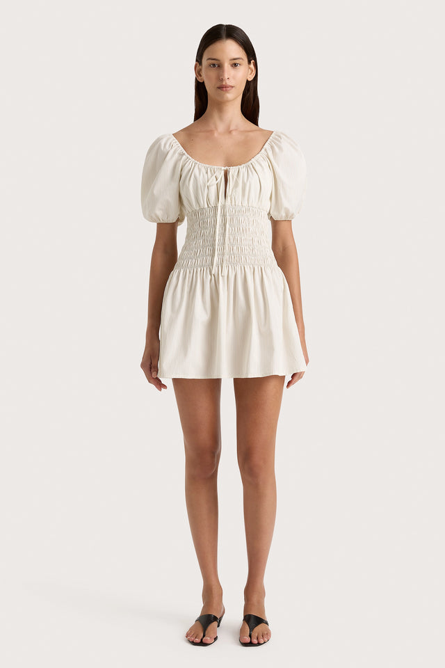 Aya Mini Dress Cream Pinstripe