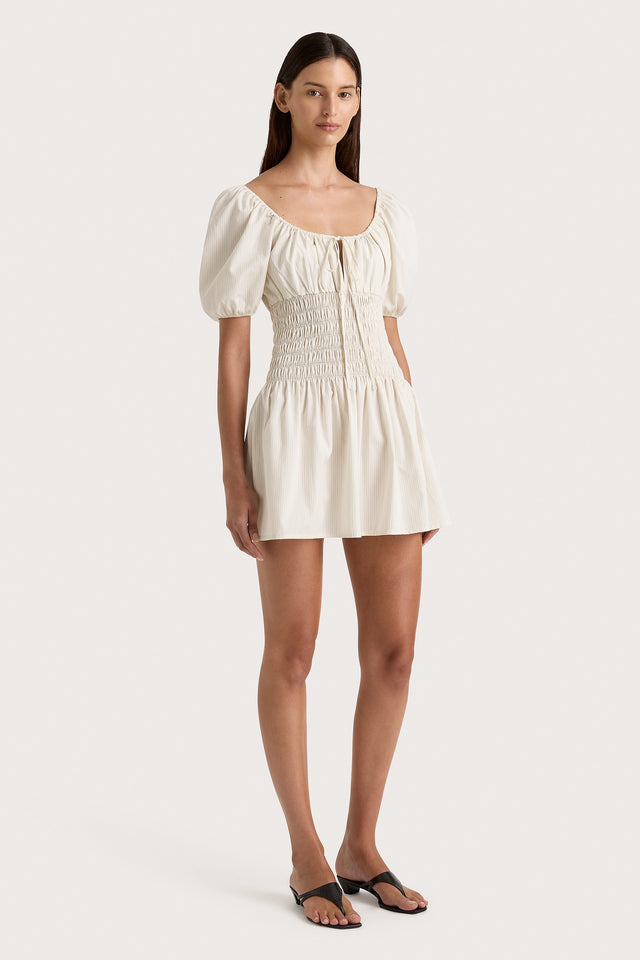 Aya Mini Dress Cream Pinstripe